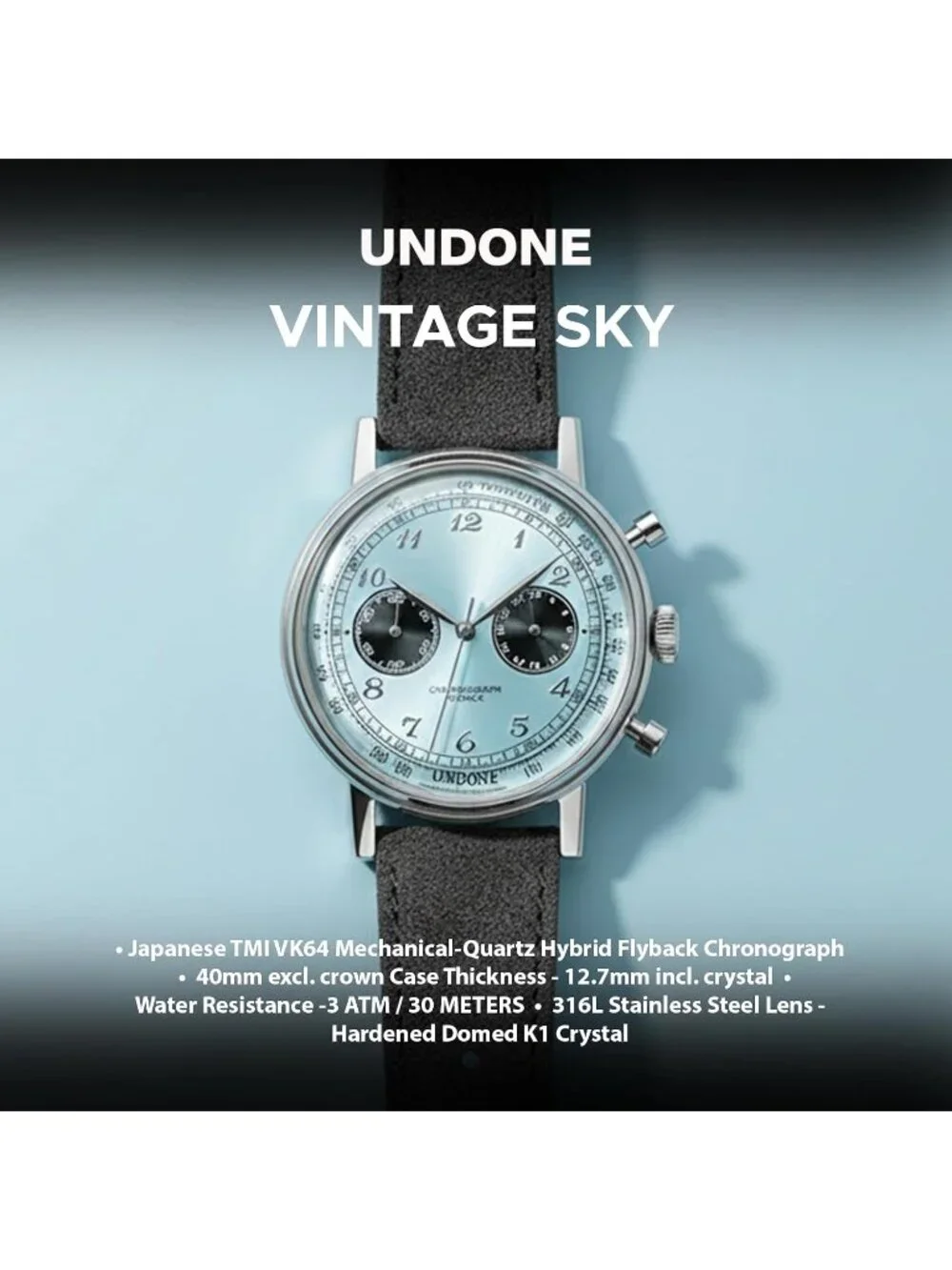 Undone Urban Collection Chronograph Mens Blue Dial Black Leather Strap Analog Wa